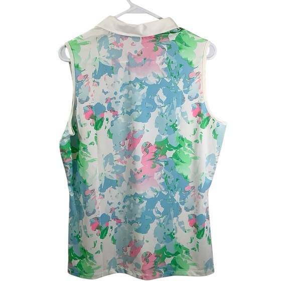 Adidas White Floral Short Sleeve Polo Resor Sleeveless - Picture 2 of 7